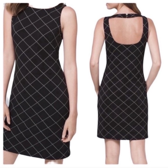 NEW WHBM Sleeveless Windowpane Print Dress Cut-out Back Black White Size S - Picture 1 of 13